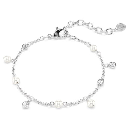 Pulsera Imber, Perla de cristal, Talla redonda, Blanca, Acabado en rodio