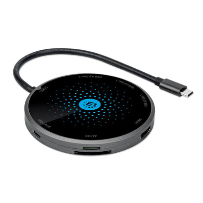Manhattan 166560 Docking USB-C con Base de Carga inalámbrica, Cable con USB-C Macho a Base Docking con un Puerto HDMI, un Puerto USB-C Hembra PD, 3 Puertos USB-A, Lector de Tarjetas