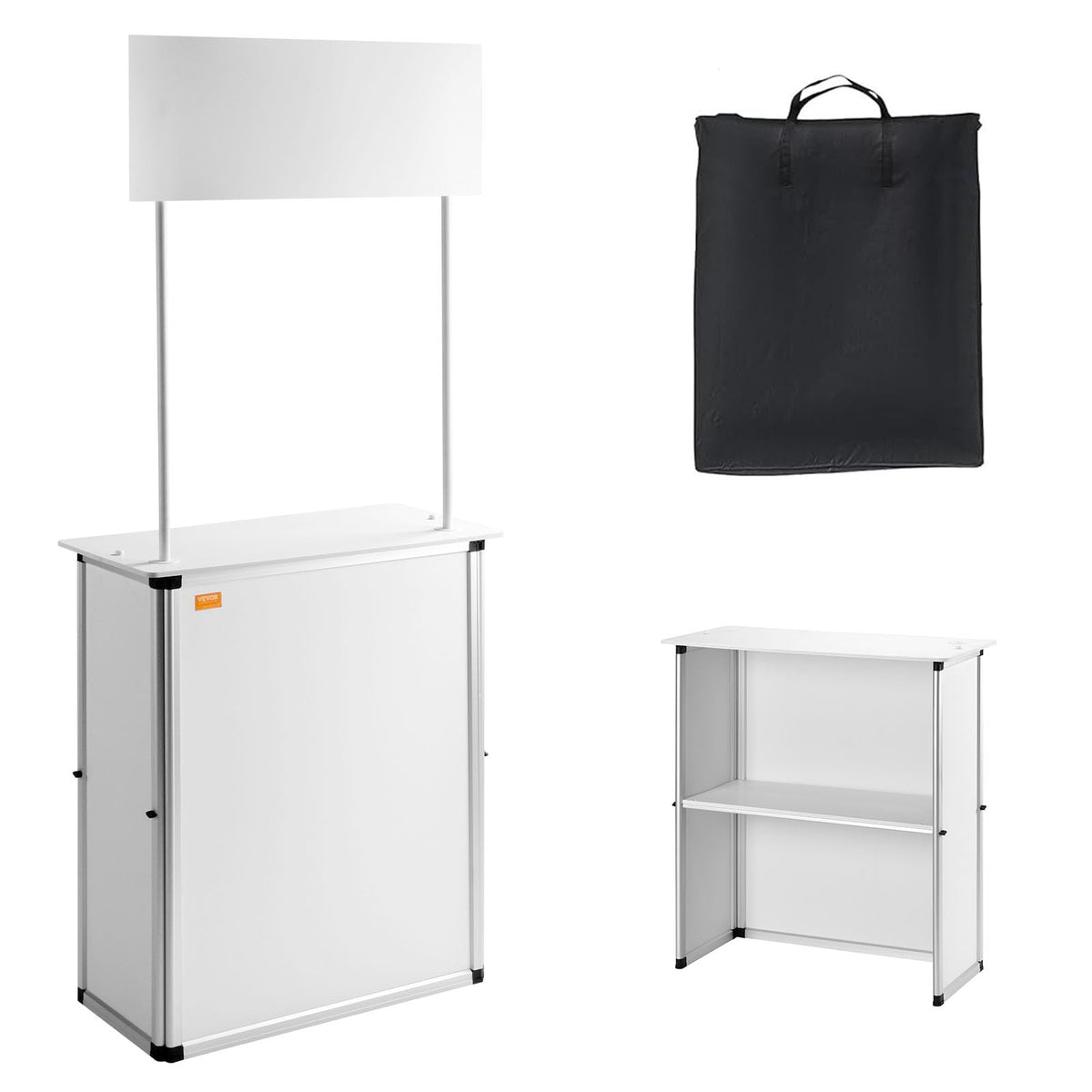 VEVOR Mesa de promoción para mostrador, Mesa de podio portátil, 31 x 15 x 71 Pulgadas, Soporte de exhibición para mostrador de exposiciones con Pared, podio desplegable con Estante de