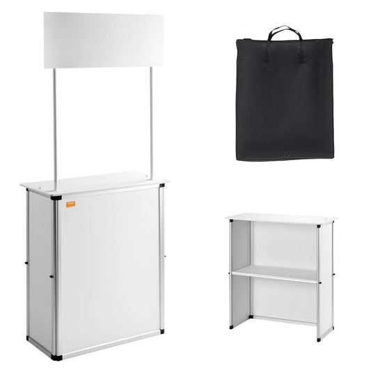 VEVOR Mesa de promoción para mostrador, Mesa de podio portátil, 31 x 15 x 71 Pulgadas, Soporte de exhibición para mostrador de exposiciones con Pared, podio desplegable con Estante de