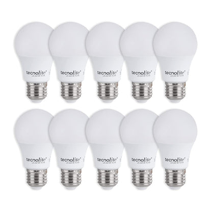 Tecnolite - Paquete de 10 Focos LED A19, Iluminación Interior, 5 Watts, 450 lumens y 3,000 Kelvin, Luz Cálida, Ahorrador de Energía Eléctrica