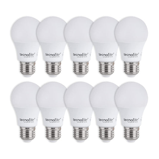 Tecnolite - Paquete de 10 Focos LED A19, Iluminación Interior, 5 Watts, 450 lumens y 3,000 Kelvin, Luz Cálida, Ahorrador de Energía Eléctrica