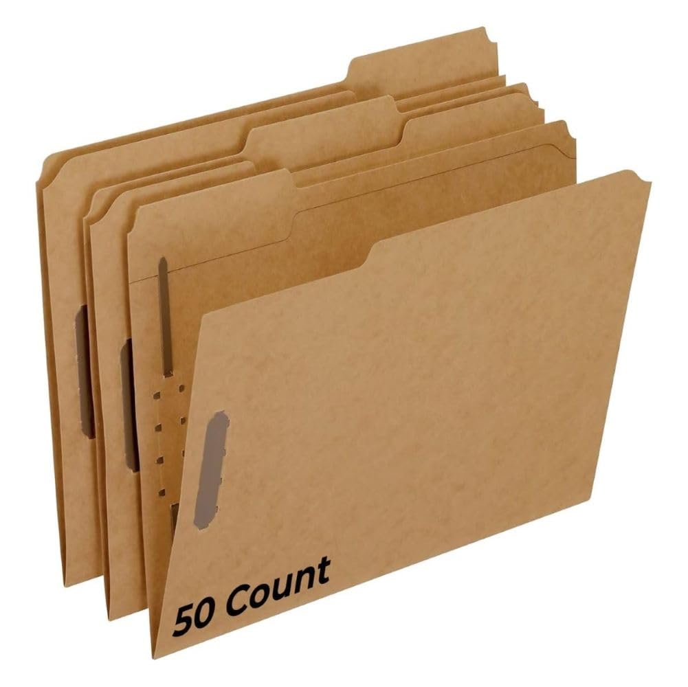 Pendaflex Carpetas de sujeción, 2 sujetadores, tamaño carta, kraft, pestañas de corte de 1/3, en posición izquierda, derecha, central, 50 por caja (FK212), café