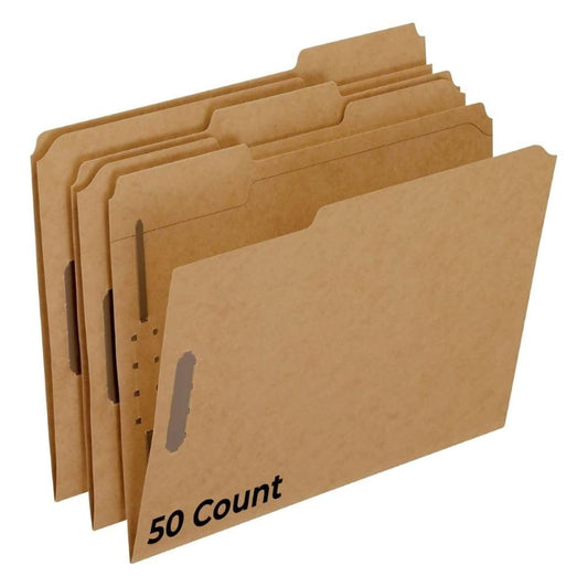 Pendaflex Carpetas de sujeción, 2 sujetadores, tamaño carta, kraft, pestañas de corte de 1/3, en posición izquierda, derecha, central, 50 por caja (FK212), café