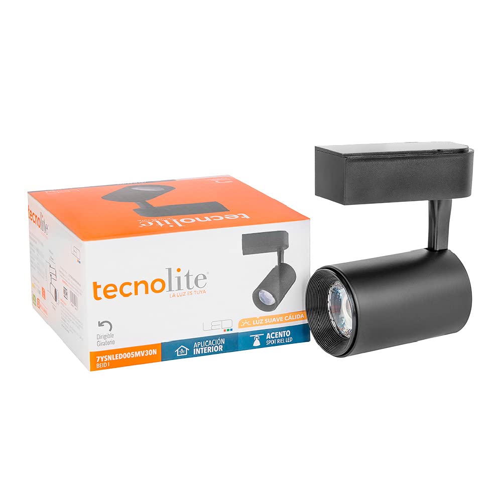 Tecnolite - Lámpara Spot de Riel LED Dirigible 7 W, Luz Suave Cálida, No atenuable, LED integrado