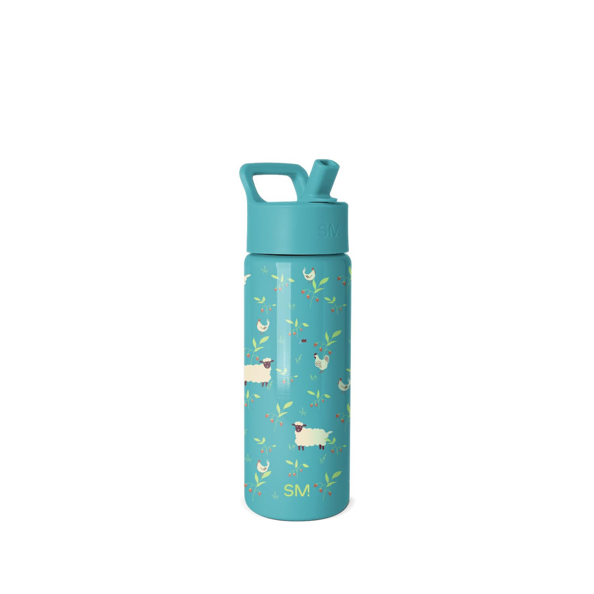 Simple Modern Summit Botella Infantil con Popote, 18 oz, Diseños Infantiles - Ovejas y Fresas - 0.5 Litros