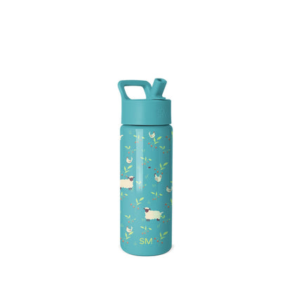 Simple Modern Summit Botella Infantil con Popote, 18 oz, Diseños Infantiles - Ovejas y Fresas - 0.5 Litros