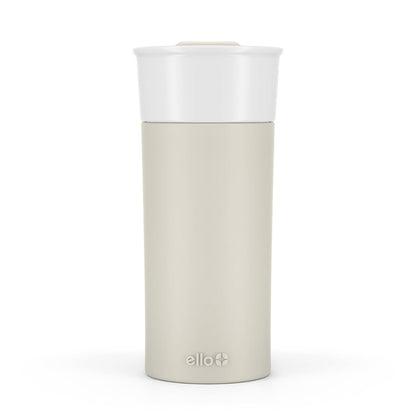Ello Ogden - Taza de viaje de cerámica de 16 onzas con tapa deslizante resistente a salpicaduras y funda protectora de silicona, perfecta para café o té, sin BPA, apta para lavaplatos, mineral