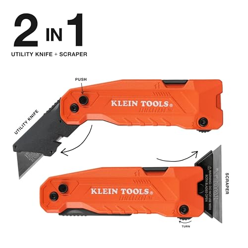 Klein Tools 44306 Navaja multiusos/rascador FLICKBLADE 2 en 1 con almacenamiento de cuchillas