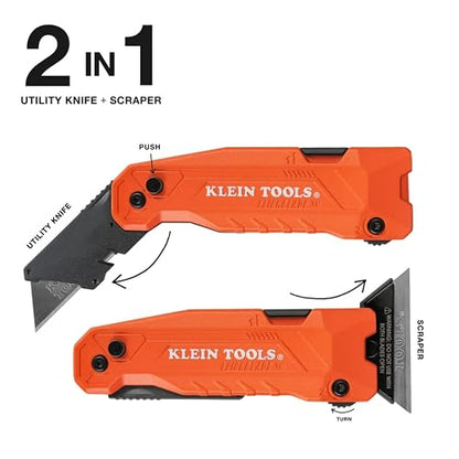 Klein Tools 44306 Navaja multiusos/rascador FLICKBLADE 2 en 1 con almacenamiento de cuchillas
