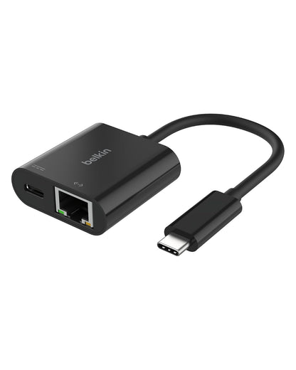 Belkin Connect USB-C a Ethernet + Adaptador de Carga de 100 W con Puerto Gigabit Ethernet y Puerto USB-C - 10/100/1000 Mbps para conexión rápida a Internet, Compatible con iPhone 16, Samsung Galaxy