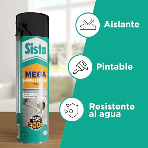 Sista Espuma Expansiva Universal, espuma de poliuretano para sellar y rellenar grandes espacios, sellador en espuma para aislamiento acústico, térmico, y más, Lata, 1X750ml