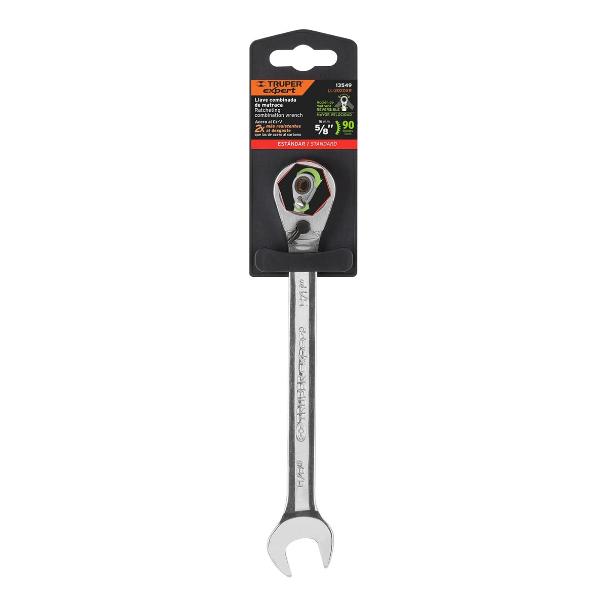 Truper Expert LL-2020XR, Llave combinada matraca reversible 5/8"x207 mm largo
