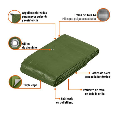 Truper Expert LT-56X, Lona uso rudo, verde olivo, 5 X 6 m, Paquete con 1 pieza