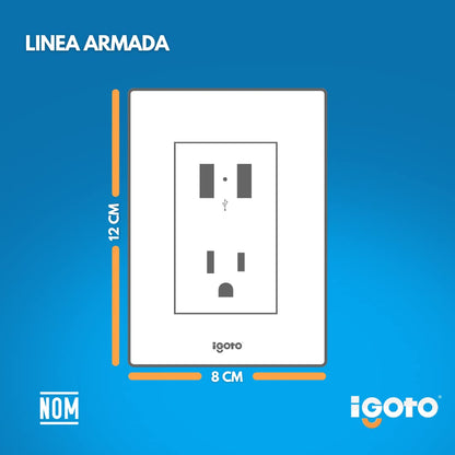 iGOTO PB106UL-B Contacto doble con USB y Placa Sencilla