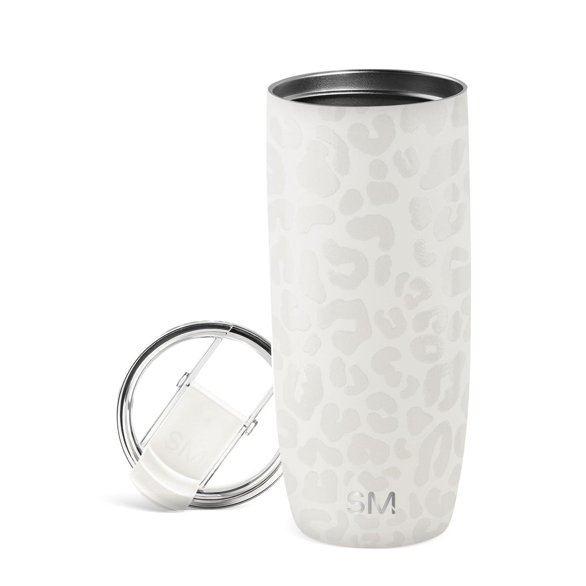 Simple Modern Voyager - Taza de Viaje con Tapa Abatible, Acero Inoxidable, Popotes Incluidos - 590ml - Pattern: Cream Leopard