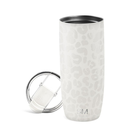 Simple Modern Voyager - Taza de Viaje con Tapa Abatible, Acero Inoxidable, Popotes Incluidos - 590ml - Pattern: Cream Leopard