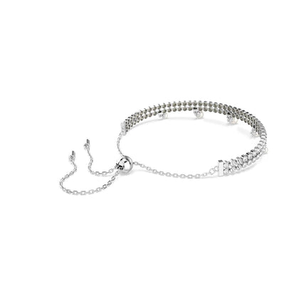 Swarovski Pulsera ariana grande x, perla de cristal, talla redonda, blanca, baño de rodio