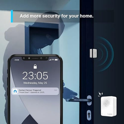TP-Link Tapo T110 Sensor de Contacto, Blanco | Batería de larga duración con protocolo inalámbrico de baja potencia Sub-1G, espacio de 15 mm de ancho permitido