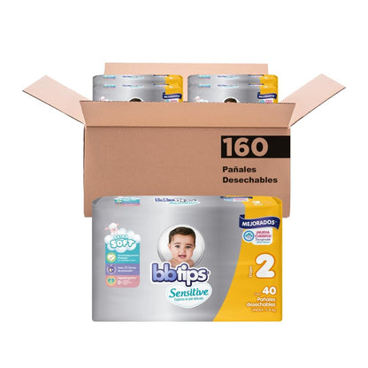 BBtips Sensitive Pañales, Talla Chica/2, 160 Pañales
