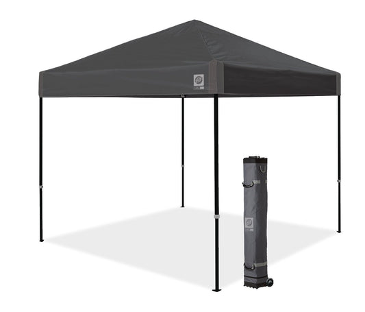 E-Z UP Ambassador Instant Shelter Toldo, 10 x 10 pies, Bolsa de Rodillo y Juego de 4 Puntas de Acero, Gris