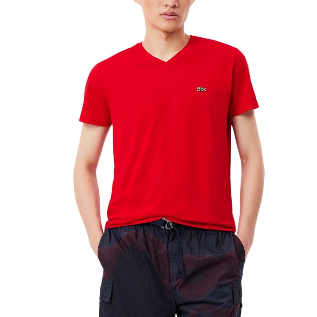 Lacoste Mens Short Sleeve V-Neck Pima Cotton Jersey T-Shirt