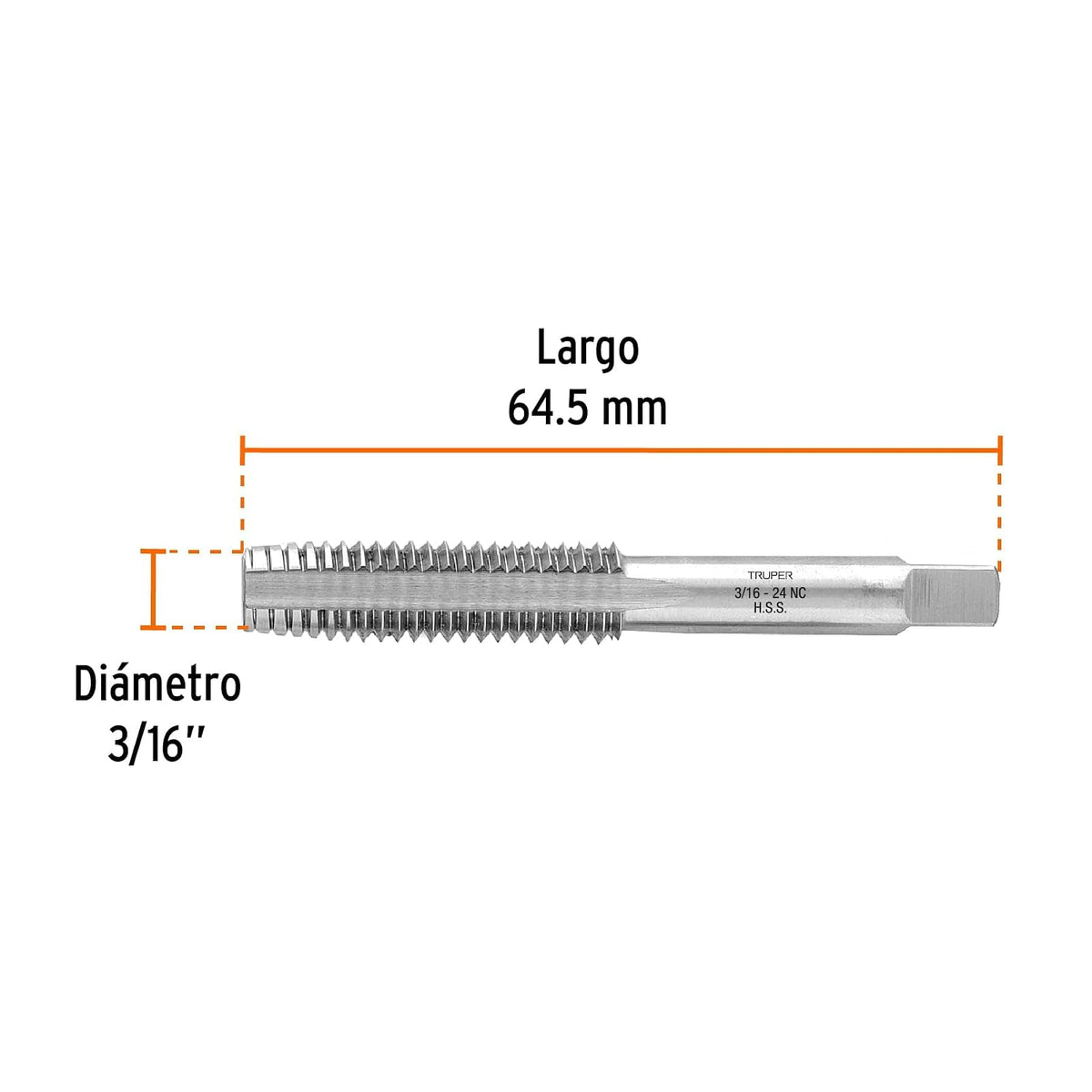 Truper MT-3/16X24, Machuelo semicónico 5/32", Paquete con 1 pieza