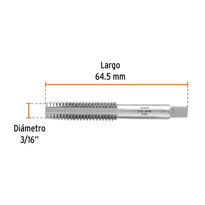 Truper MT-3/16X24, Machuelo semicónico 5/32", Paquete con 1 pieza