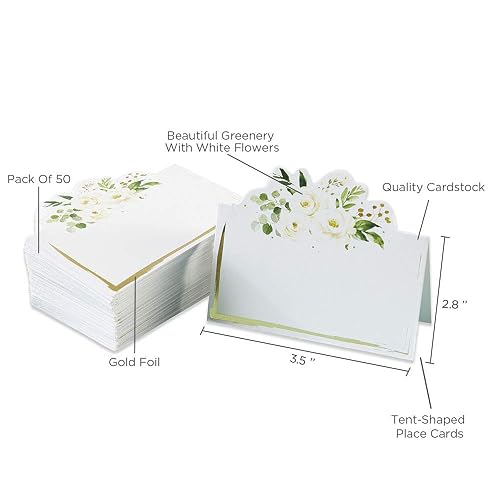 Kate Aspen - Decoración de fiesta verde salvia, tarjetas de tienda de campaña floral de eucalipto (juego de 50), perfectas para baby shower y despedidas de novia