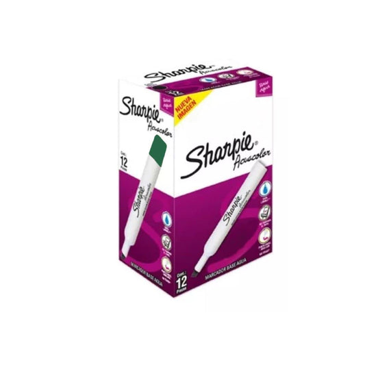 Sharpie Acuacolor Marcador Base Agua, Punca Cincel/Biselada, Color Verde, 12 Piezas, 2184214