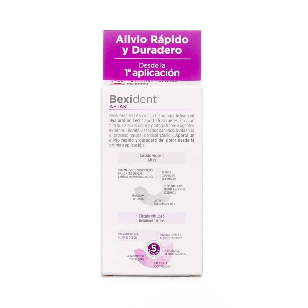ISDIN Bexident Aftas Spray Con Ácido Hialurónico, Alivio Rápido Y Duradero, 15 ml