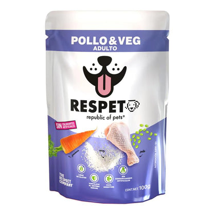 RESPET Alimento Húmedo para Perro Adulto Pollo y Vegetales 30 Sobres 100 g