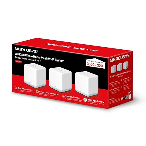 MERCUSYS Halo Mesh, Sistema WiFi Mesh para tu hogar, Doble Banda AC1200, 10/100Mbps Puertos, Cobertura de hasta 3,500 Pies Cuadrados y Más de 100 Dispositivos. Halo H30(3-Pack)
