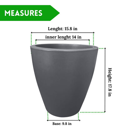 Elly Décor - Maceta de plástico de 17 Pulgadas para jardín con Drenaje, Redonda Grande, Ligera y Extremadamente Duradera, Maceta de plástico para Interior/Exterior, 17 x 15 x 9 Pulgadas, Color Gris