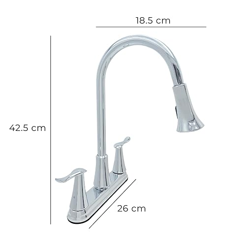 URREA Mezcladora de Acero Inoxidable de 8" para Cocina con Nariz Retráctil, Acabado Cromo, Ecológico, 9337