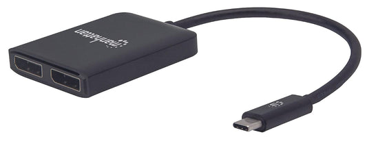 MANHATTAN Cable Adaptador USB-C a Dual DisplayPort 1.2, 4K@30Hz, 19.5cm, Macho a Hembra, USB-C a 2X DisplayPorts, MST Hub, Espejo, Negro, garantía de Tres años, ampolla