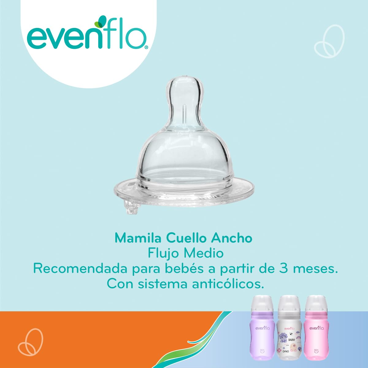 Evenflo Biberón Anticólicos de Dinosaurio para Niña, Cuello Ancho, 270ml/9oz, Rosa, Morado y Transparente, Flujo Medio, con Ventilación, 3 Piezas, para Bebés de 3 Meses en Adelante