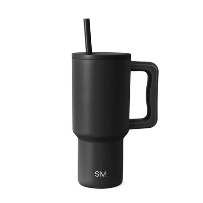 Simple Modern Trek Vaso Térmico con Asa y Popote, Acero Inoxidable, 890-1180 ml - 890 ml - - Midnight Black