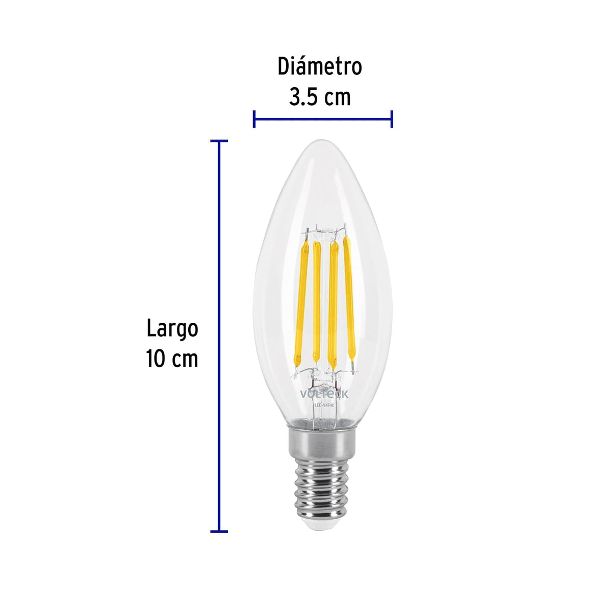 Volteck LED-V4F4C, Lámpara LED tipo vela 4 W con filamento base E14 luz cálida
