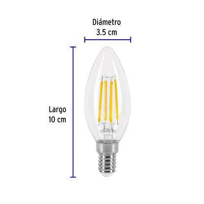 Volteck LED-V4F4C, Lámpara LED tipo vela 4 W con filamento base E14 luz cálida
