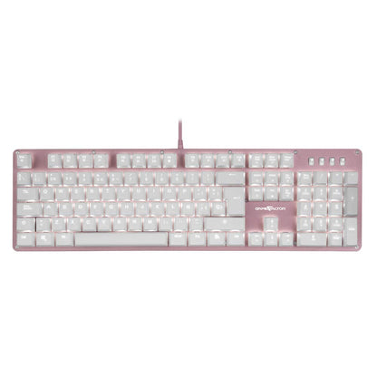 Game Factor KBG400-PK-BL Teclado Mecánico Gamer Rosa con Retroiluminación Blanca Estructura Metálica Antighosting Switch Blue