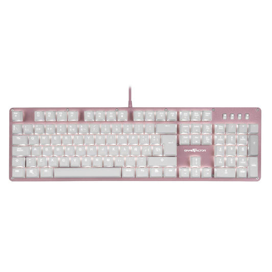 Game Factor KBG400-PK-BL Teclado Mecánico Gamer Rosa con Retroiluminación Blanca Estructura Metálica Antighosting Switch Blue
