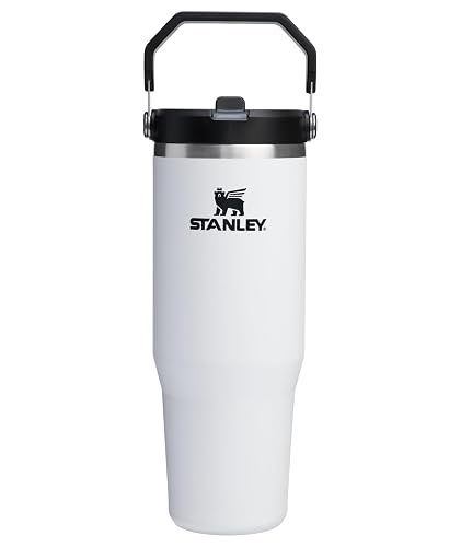 STANLEY IceFlow 2.0 - Vaso con popote abatible con asa de 30 onzas, tapa giratoria y popote abatible, botella de agua a prueba de fugas, acero inoxidable aislado, sin BPA, gis