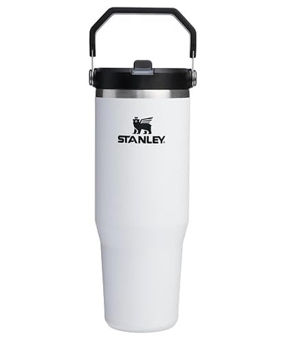 STANLEY IceFlow 2.0 - Vaso con popote abatible con asa de 30 onzas, tapa giratoria y popote abatible, botella de agua a prueba de fugas, acero inoxidable aislado, sin BPA, gis