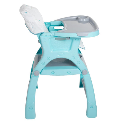 PRINSEL | Sillita Alta Infantil Convertible | Silla Alta para Bebé | Kinder City | Azul Turquesa | De 6 Meses a 3 Años, Convertible a Escritorio, Doble Charola Ajustable, Fácil de Limpiar | Artículos para Bebés