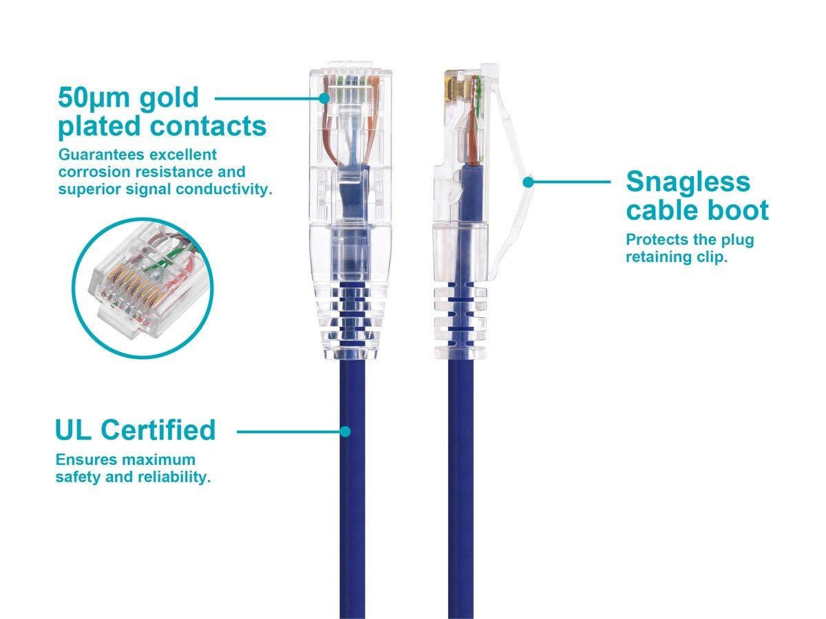 Monoprice Cat6 Ethernet Patch Cable - 3 feet - Purple | Snagless RJ45 Stranded 550MHz UTP CMR Riser Rated Pure Bare Copper Wire 28AWG - SlimRun Series