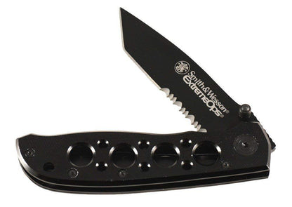 Smith & Wesson CK5TBS Cuchillo Plegable de Alto Carbono de 7.4 Pulgadas con una Hoja Tanto Dentada de 3.2 Pulgadas y Mango de Aluminio para Exteriores, táctico, Supervivencia y EDC