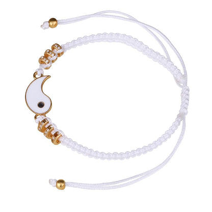 XYPHIELLE Collares para Parejas - Dijes Yin Yang que Crean el Tai Chi al Unirse, Juego de Aleación Dorada con Brazalete Tejido, Regalo para Mitades Complementarias (Aniversario, San Valentín)
