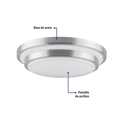 Volteck Basic PLA-704L, Luminario decorativo de LED 22 W de sobreponer tipo plafón metálico luz día
