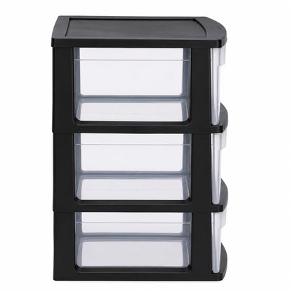 Italhome Cajonera RINO 3 de Plástico 3 Cajones Grandes Transparentes, Organizador Multiusos para Hogar y Oficina, Mueble Resistente, Color Negro